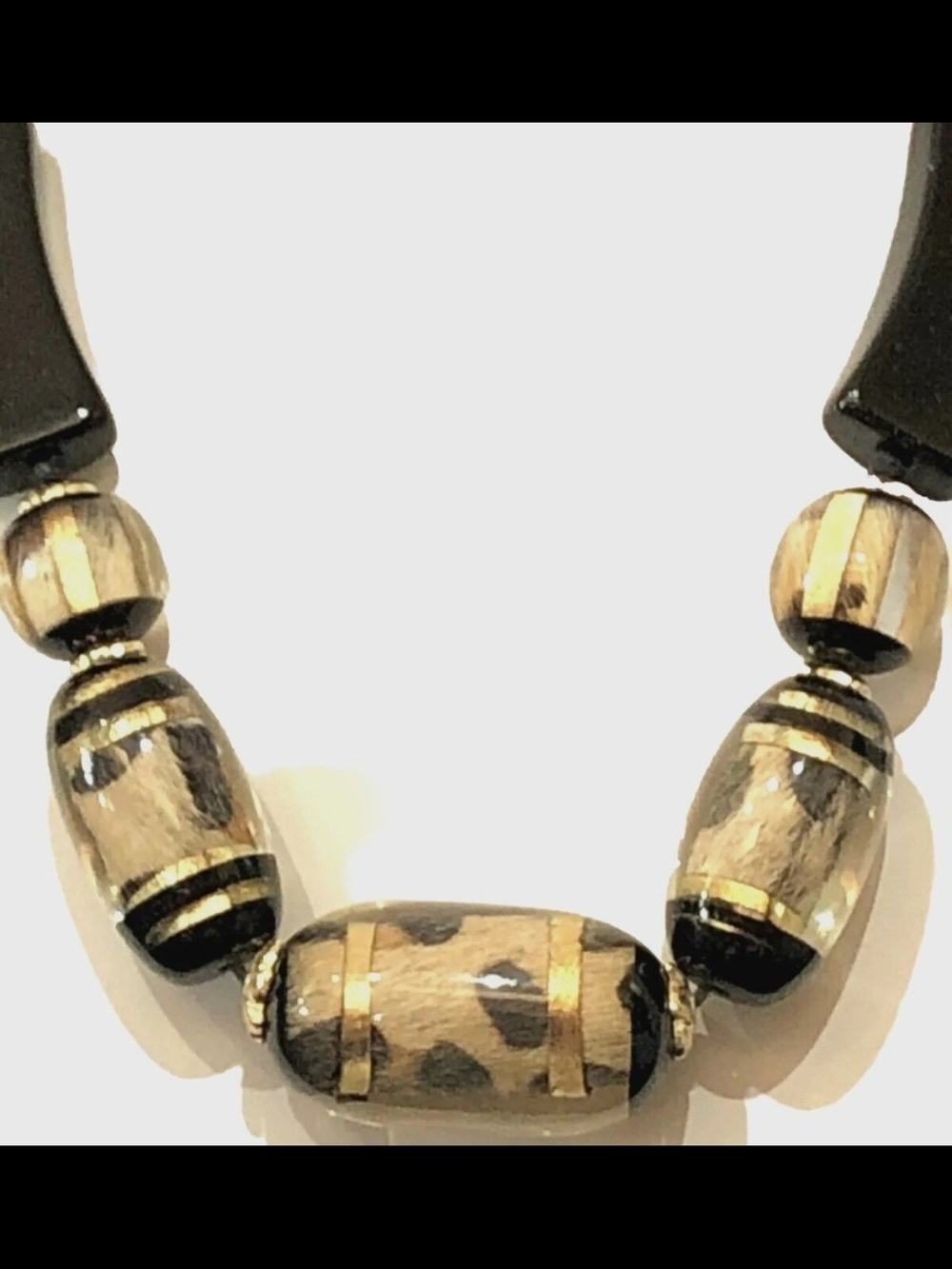 Vintage Chicos Handcrafted Gold and Black Beaded Necklace